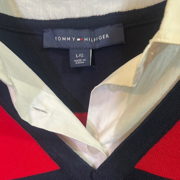 Tommy Hilfiger Navy and Red Layered Look Sweater - Picture 2 of 5